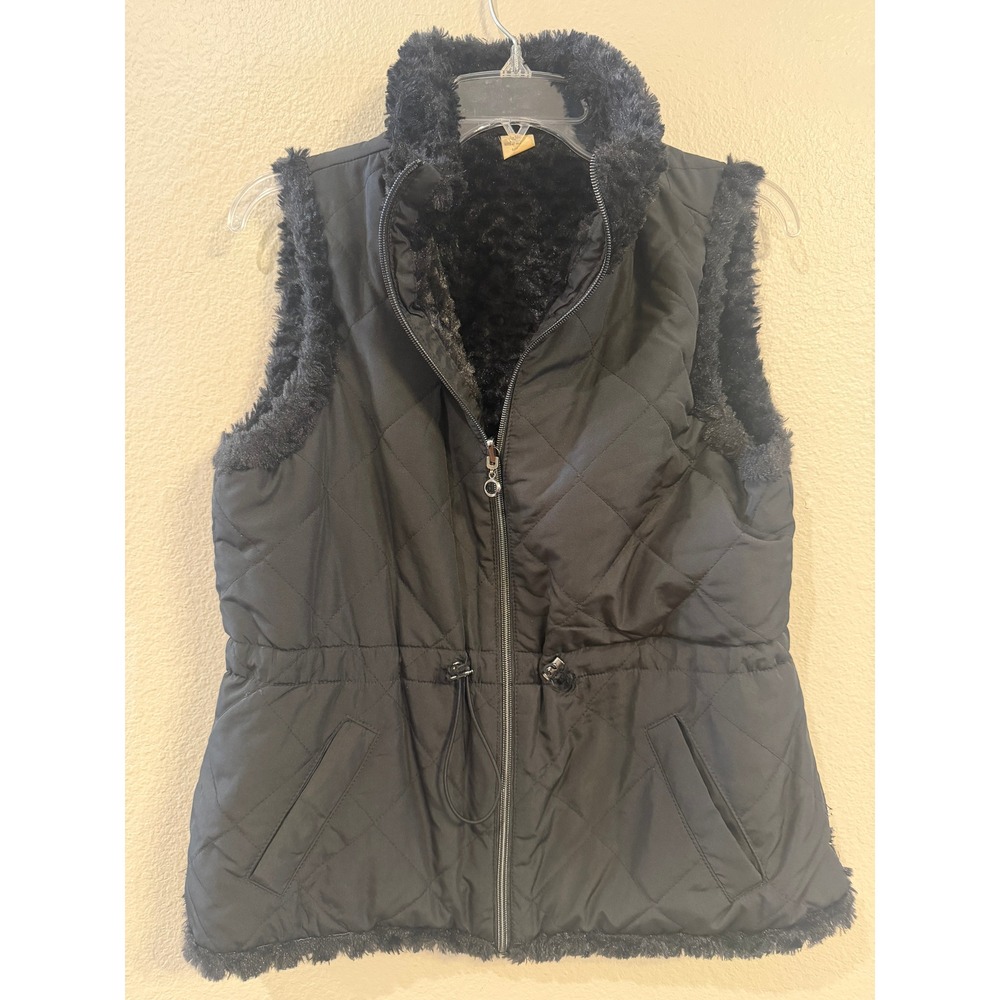 Casual Identity Black Quilted Faux Fur Lined Vest Sleeveless Jacket PM Petite M
